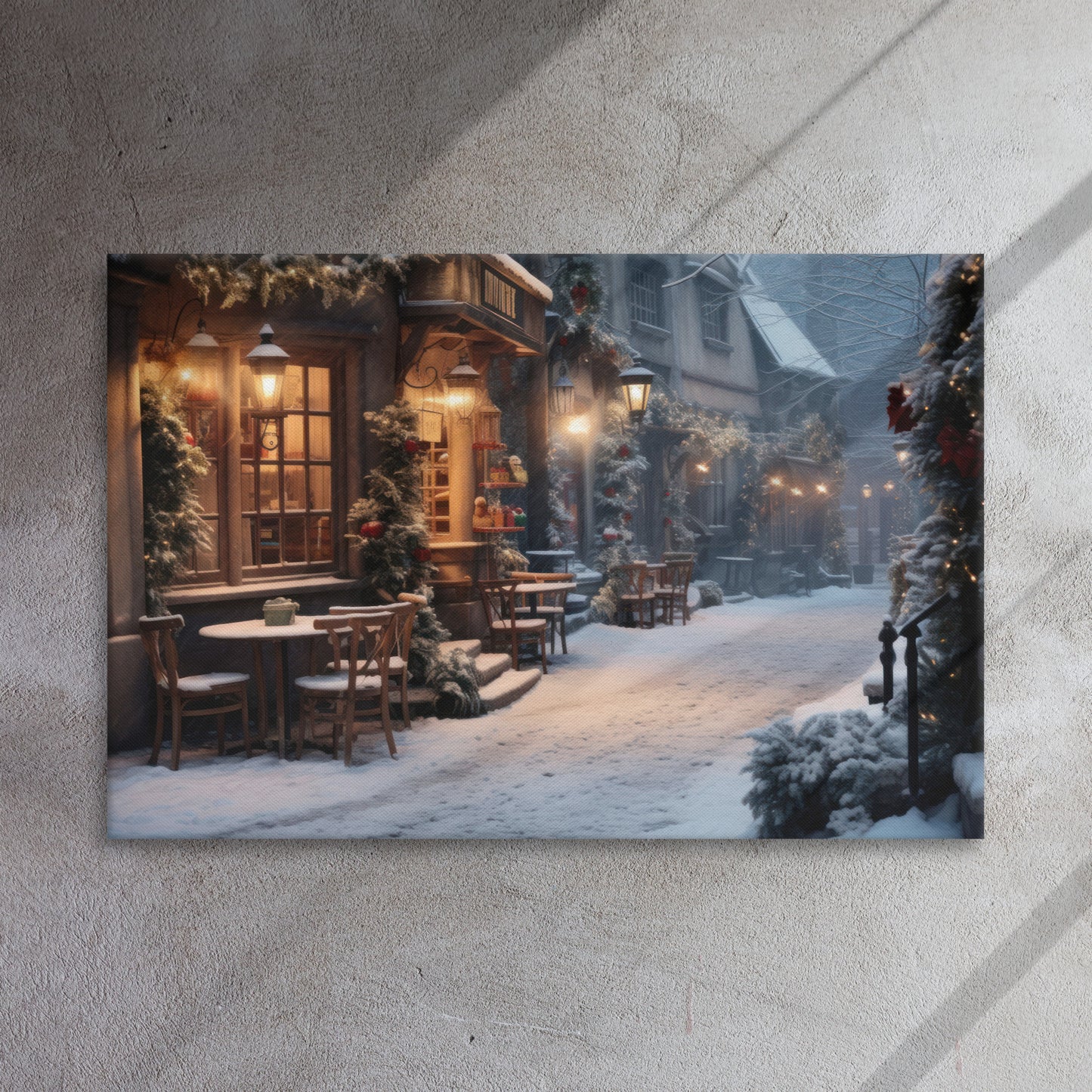 Snowy Cafe | Thin Canvas Wall Art