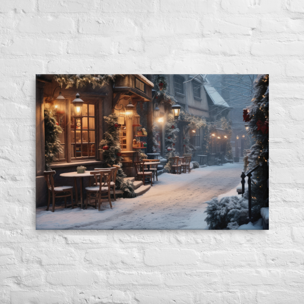 Snowy Cafe | Thin Canvas Wall Art