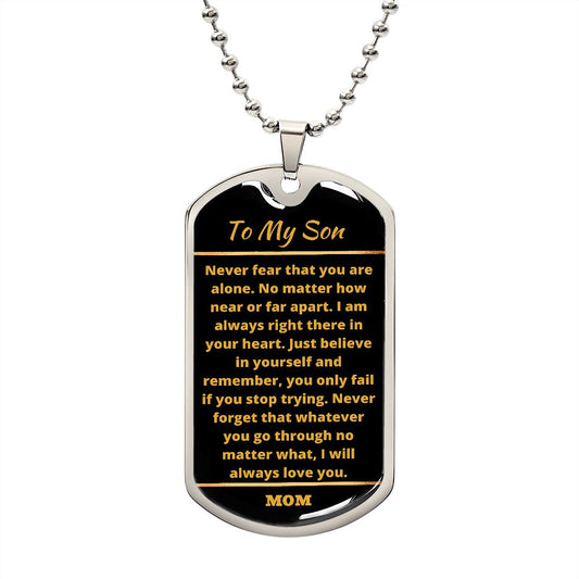 To My Son From Mom | Engraved Dog Tag Necklace PERSONALIZED