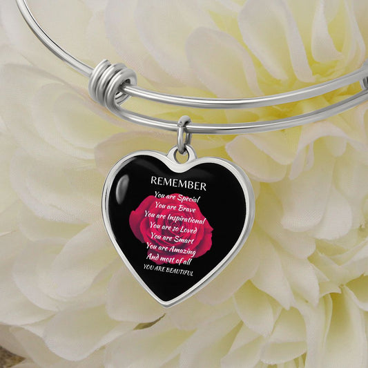 Remember... You Are Beautiful | PERSONALIZED Heart Bangle