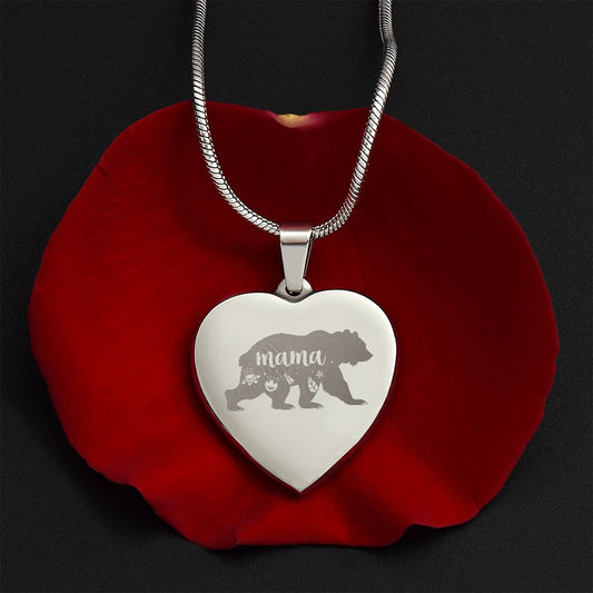 Mama Bear | Engraved Heart Necklace PERSONALIZED