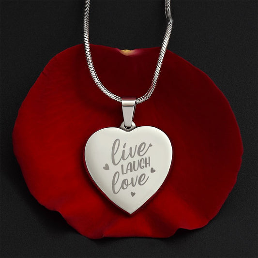 Live Laugh Love | Engraved Heart Necklace PERSONALIZED