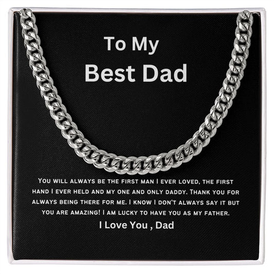 To My Best Dad | Cuban Link Chain (White on Black)