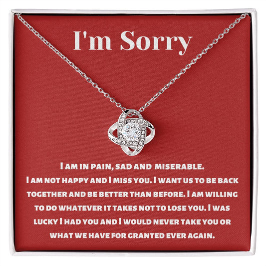 I'm Sorry | "Love Knot" Necklace (White on Red)