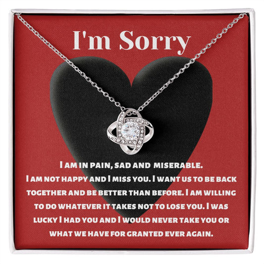 I'm Sorry | "Love Knot" Necklace (Black on Red)
