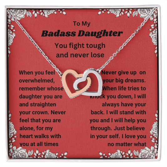 To My Badass Daughter | "Hearts Entwined" Necklace (White Rose)