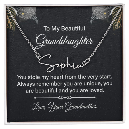 To My Beautiful Granddaughter | Signature Name Necklace CUSTOMIZABLE