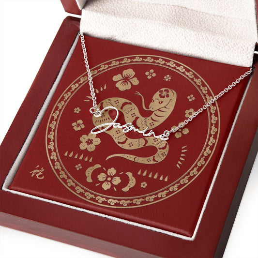 Chinese Zodiac | Snake 蛇 (1989, 2001, 2013, 2025) | Signature Name Necklace