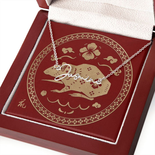 Chinese Zodiac | Rat 鼠 (1984, 1996, 2008, 2020) | Signature Name Necklace